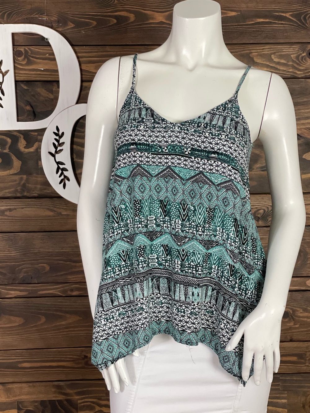Mossimo | Striped Teal Patterned Spaghetti Strap Cami Tank Top Open Back Cut Out